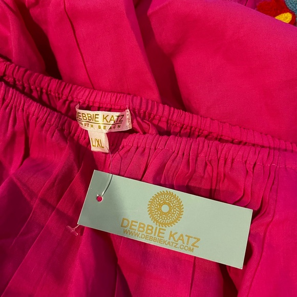 NWT Debbie Katz Lali Hot Pink  Pom Pom Tunic dress Cover-up embroidered X- Large - Picture 2 of 3